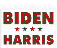 I Got My Christmas Wish Biden Harris Buffalo Plaid Striped Beanie with Solid Band